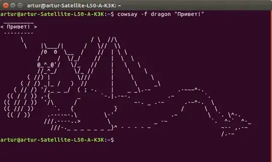 пример работы команды cowsay с параметром -f dragon