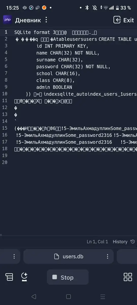 Содержание базы данных