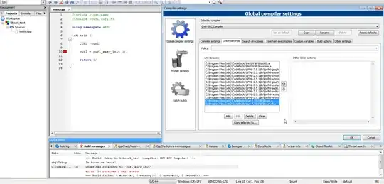 Настройки компоновщика, код и ошибка