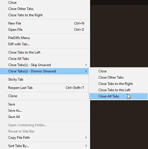 Tab Extra close without saving