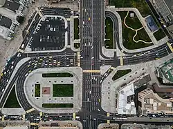 Перекрёсток на Площади Тверской Заставы рядом с Белорусским вокзалом.