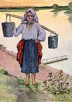 «Девушка с коромыслом»О. А. Романова, около 1917