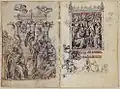Часослов Жанны д’Эврё, «Распятие» и «Поклонение волхвов». Музей Метрополитен, Нью-Йорк