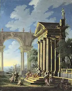 Aллегорическая сцена у фасада храма. Между 1683 и 1714. Холст, масло. Местонахождение неизвестно