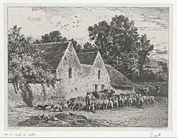 Крестьяне ведут стада в конюшни. Офорт