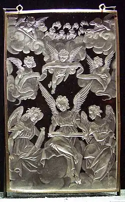 Плакетка «Поющие ангелы». 1586–1588. Стекло, гравировка. Баварский национальный музей, Мюнхен