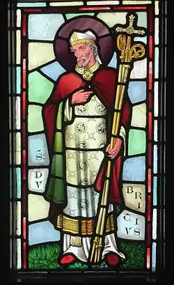 Святой Дивриг на витраже Уильяма Бёрджеса (замок Кох, Кардифф)
