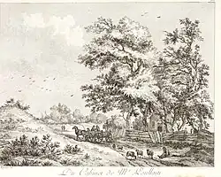 Фламандская повозка на дороге. По картине Я. ван Рёйсдала. 1781. Офорт