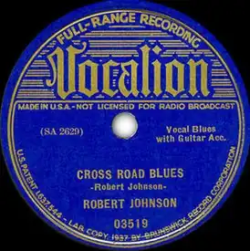 Обложка сингла Роберта Джонсона «Cross Road Blues» (1937)