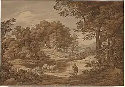 Итальянский пейзаж с пастухами.  Ок. 1831. Рисунок (бумага, тушь, сепия, перо, кисть). Национальная галерея искусств, Вашингтон, округ Колумбия (фонды)