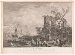 Гавань с руинами и паломниками. По оригиналу К.-Ж. Верне. 1760. Офорт