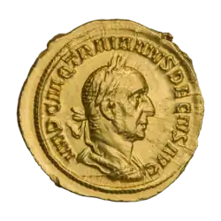 Аверс, легенда IMP C MQ TRAIANVS DECIVS AVG