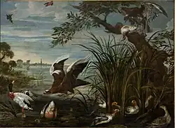 Сцена на реке, где на уток и гусей нападают коршуны. Между 1645 и 1650. Холст, масло. Кедлстоун-холл, Великобритания
