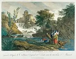 Молодая неаполитанка ловит рыбу. По оригиналу К. Ж. Верне. Ок. 1770. Раскрашенный офорт