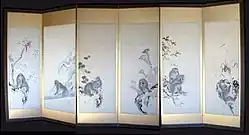 Шестистворчатая ширма с обезьянами. Между 1800 и 1815 годами