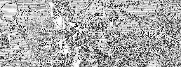 Деревня Малыновщина (Волево) на семитопографической карте Новгородской губернии 1847 года