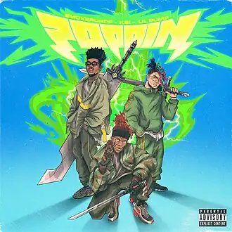 Обложка сингла KSI при участии Lil Pump и Smokepurpp «Poppin» (2020)