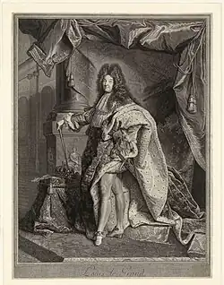 П. Древе Старший. Портрет короля Людовика XIV. По оригиналу Г. Риго. Между 1701 и 1738. Резец, офорт