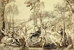 Подготовка к охотничьему пиру. Картон для шпалеры из серии Охота императора Максимилиана. Бумага, тушь, перо, кисть. Лувр, Париж