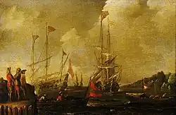 Сцена в гавани, испанские корабли приближаются к пристани. Между 1633 и 1656. Холст, масло. Национальный морской музей, Гринвич, Лондон