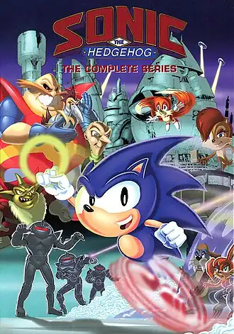 Обложка DVD издания мультсериала, нарисованная сценаристом и художником комиксов Sonic the Hedgehog, Кеном Пендерсом.