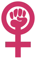 Поднятый кулак внутри символа Венеры, используемый как символ феминизма, начиная со второй волны (1960-е годы)